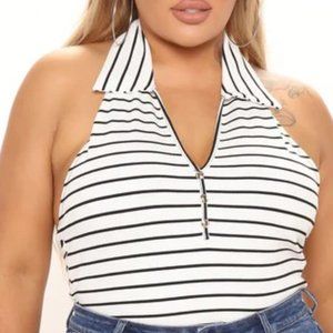 Scarlet Stripe Collared Top - White/Black